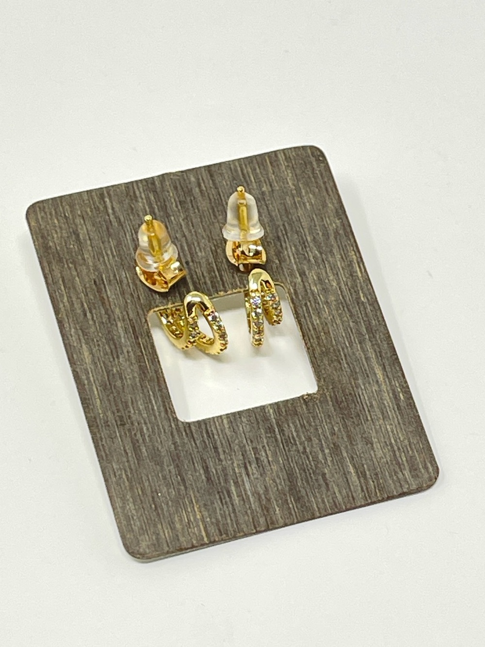New Anthropologie x Tai Gold Pave Huggie Hoop Earrings - Picture 2 of 3